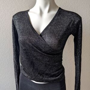 The Limited Black Wrap Fitted Long Sleeve Blouse 90s